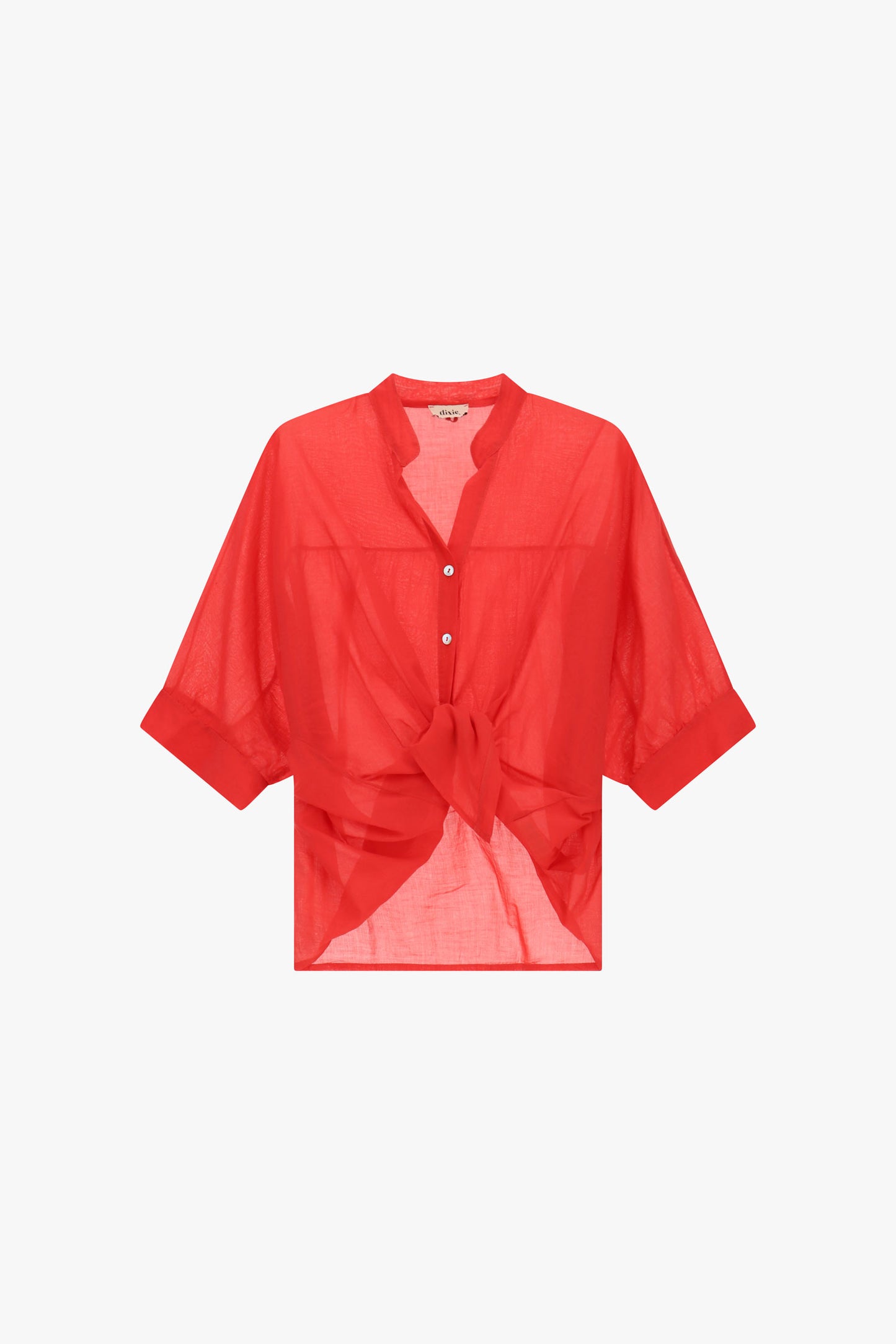CAMICIA CORTA CON NODO FRONTALE E MANICHE AMPIE