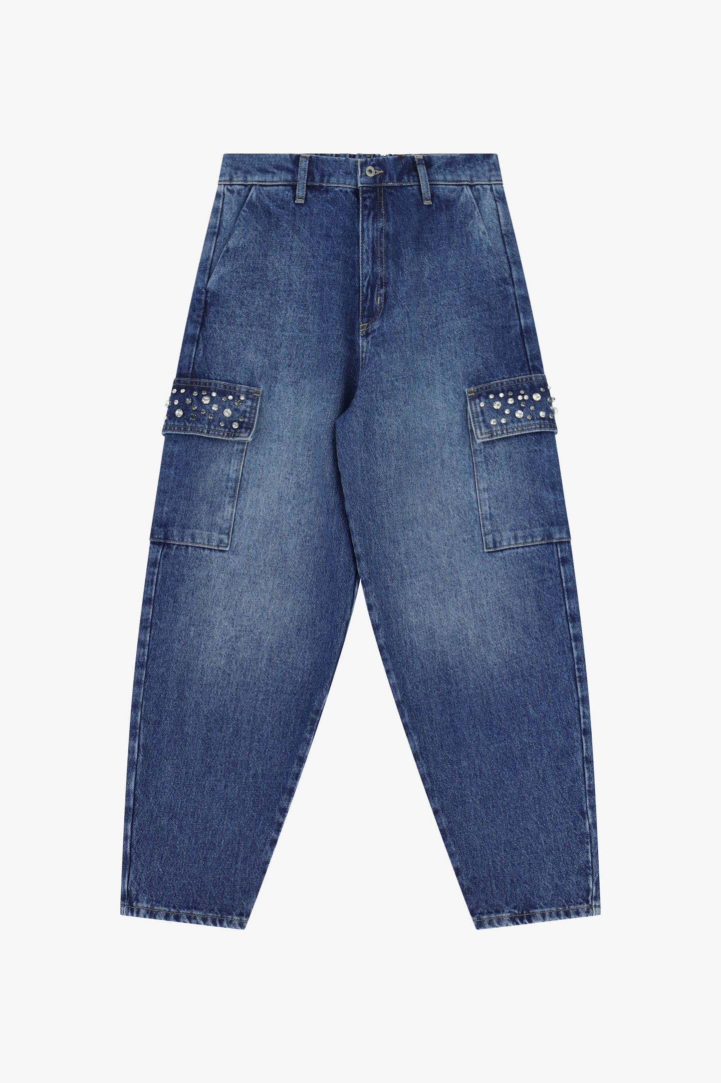 Jeans baloon con tasche cargo e borchie