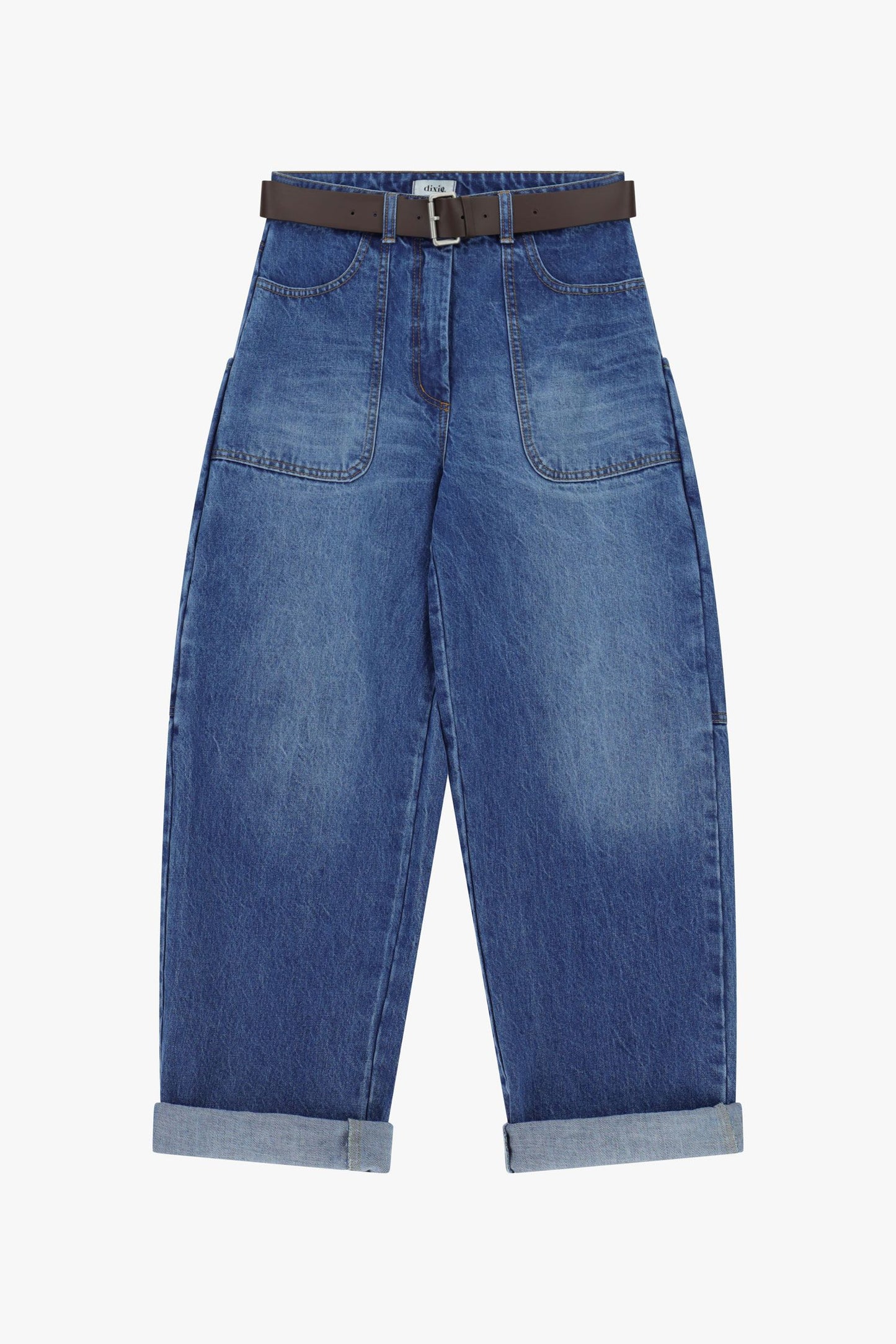 Jeans balloon fit con tasche frontali e risvolto