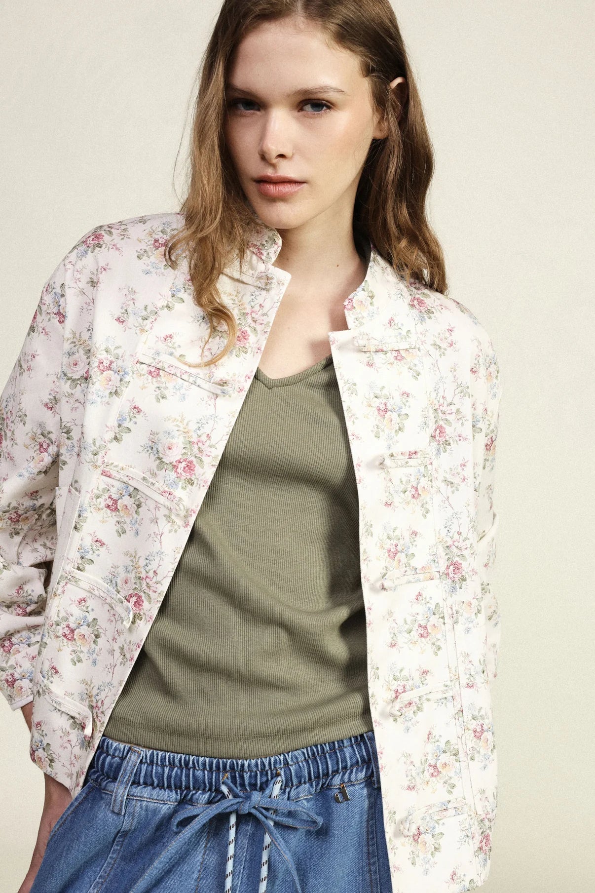 GIACCA 100%cotone STAMPA FLOREALE CHIUSURA A LACCETTI
