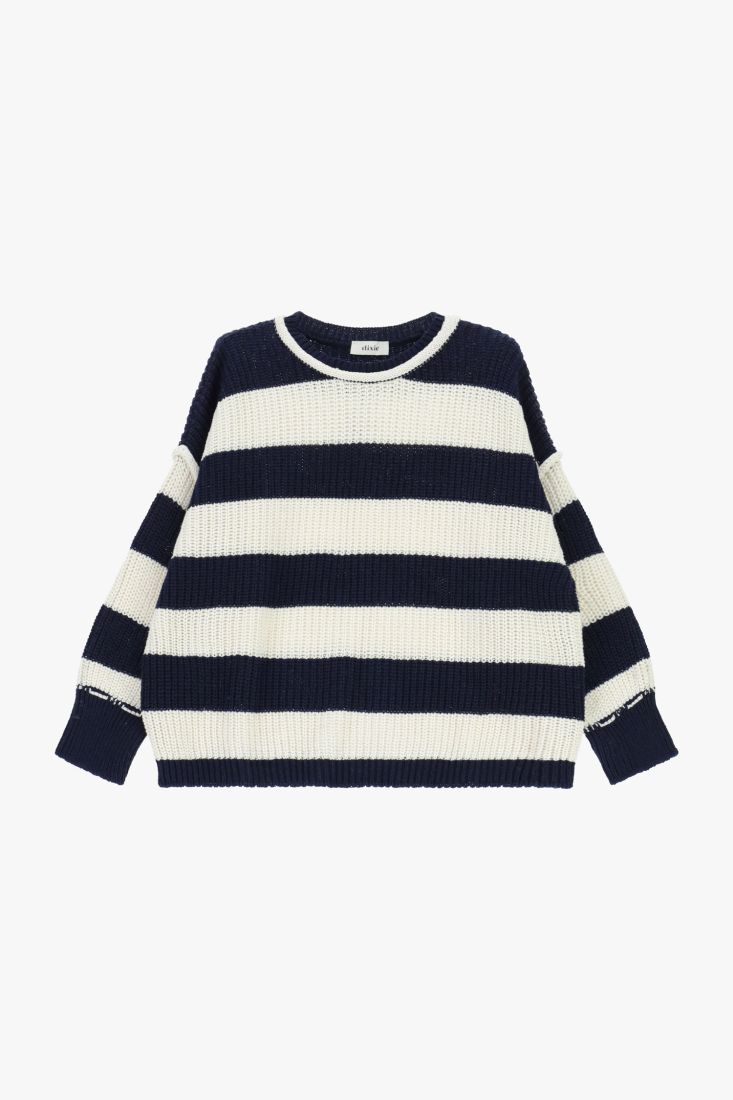 Maglione a righe con maniche lunghe e collo giro 80% cotone
