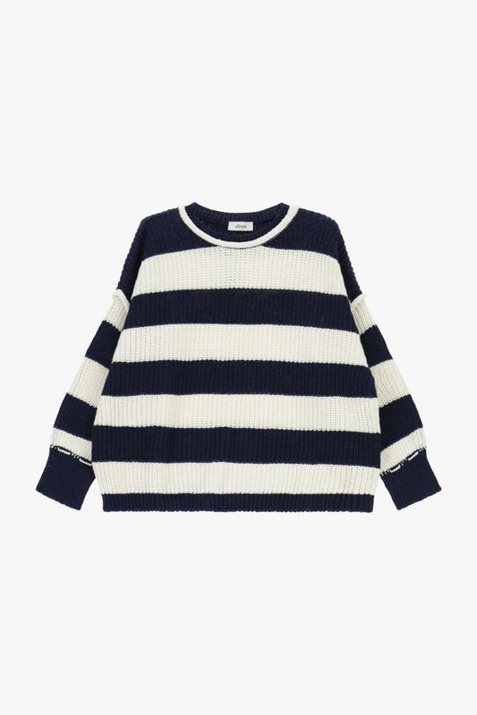 Maglione a righe con maniche lunghe e collo giro 80% cotone