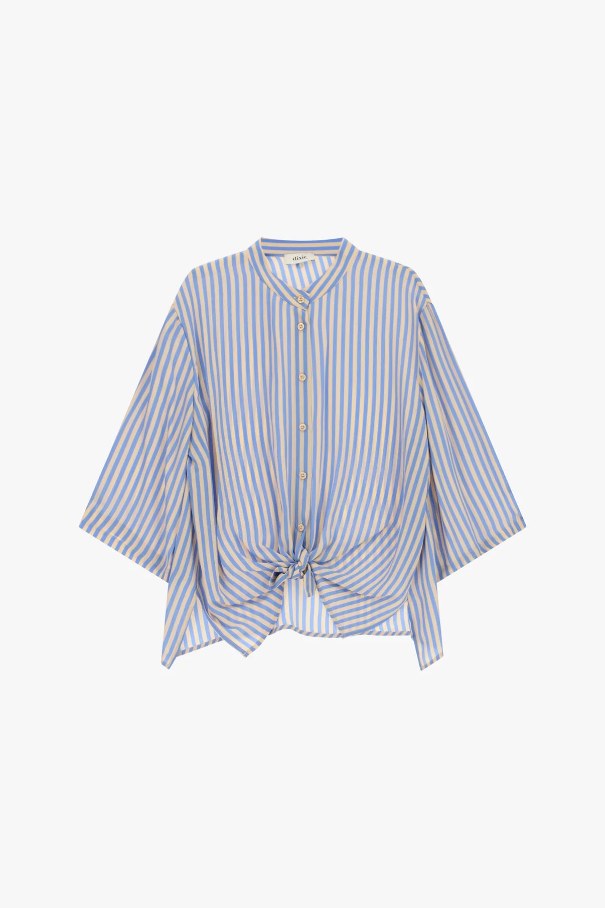 CAMICIA A RIGHE CON NODO FRONTALE E MANICHE AMPIE