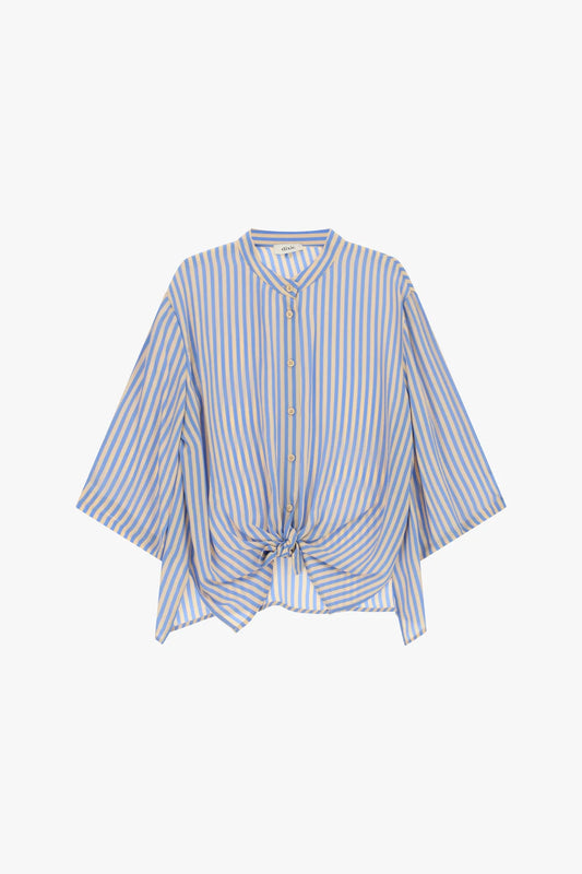 CAMICIA A RIGHE CON NODO FRONTALE E MANICHE AMPIE