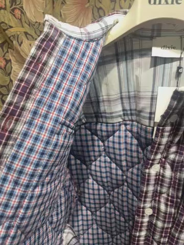 Shirt jacket trapuntata stampa a quadri tasche frontali